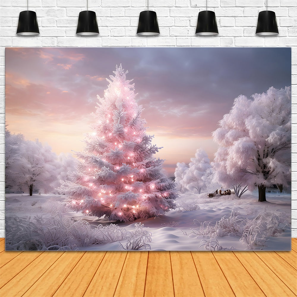 Sfondo Di Alberi Di Natale Rosa Del Paese Delle Meraviglie Della Neve RR7-850