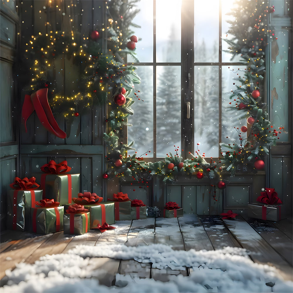 Sfondo Della Finestra Della Stanza Delle Scatole Regalo Di Natale RR7-854