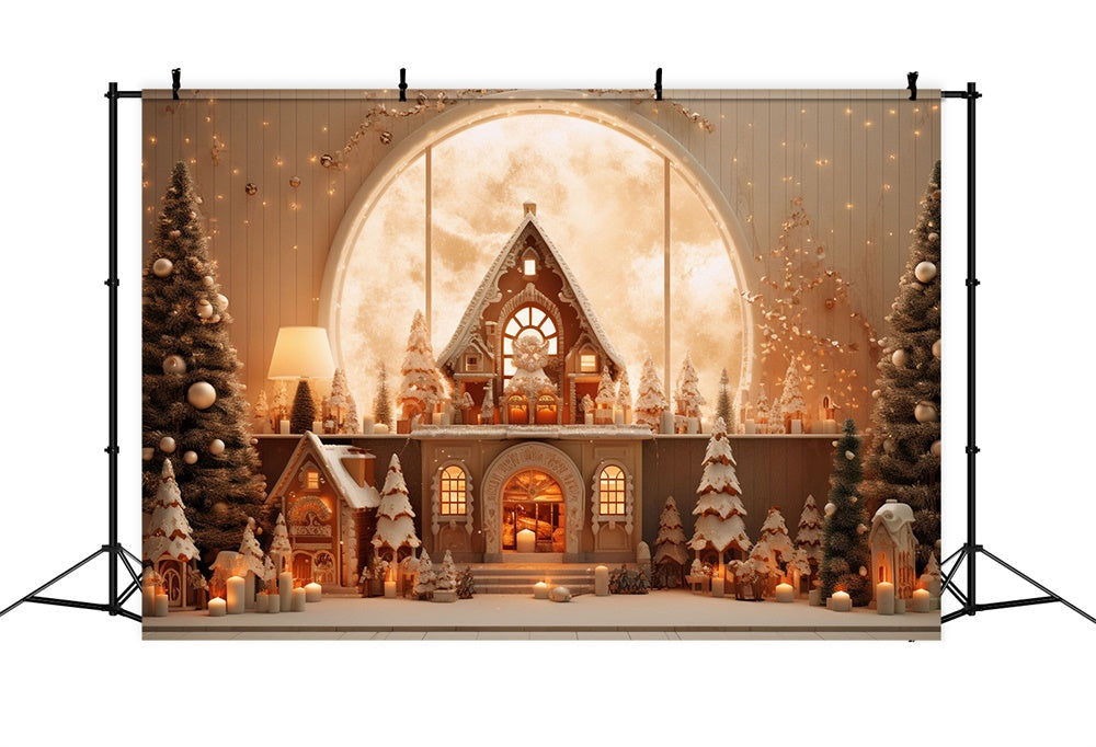 Sfondo Della Casa Di Pan Di Zenzero Con Alberi Di Natale RR7-855