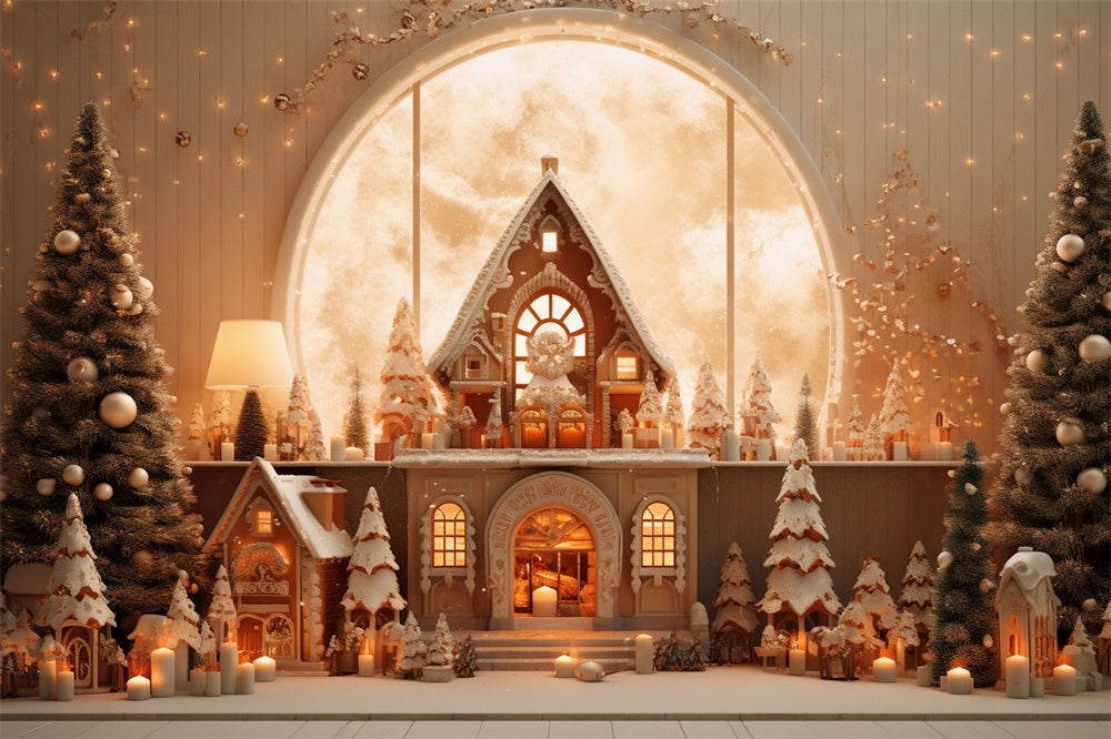 Sfondo Della Casa Di Pan Di Zenzero Con Alberi Di Natale RR7-855