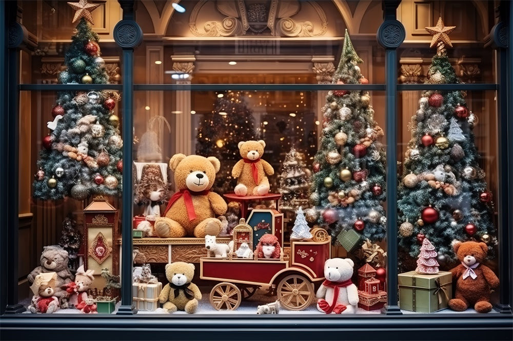 Sfondo Della Finestra Del Negozio Di Giocattoli Dell'Orso Dell'Albero Di Natale RR7-856
