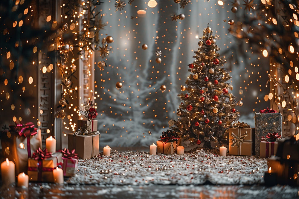 Sfondo Bokeh Con Candele Per Albero Di Palle Di Natale RR7-859