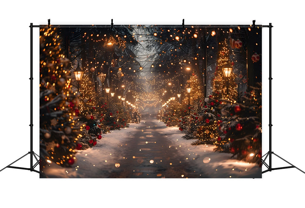 Sfondo Scintillante Della Strada Innevata Dell'Albero Di Natale RR7-860