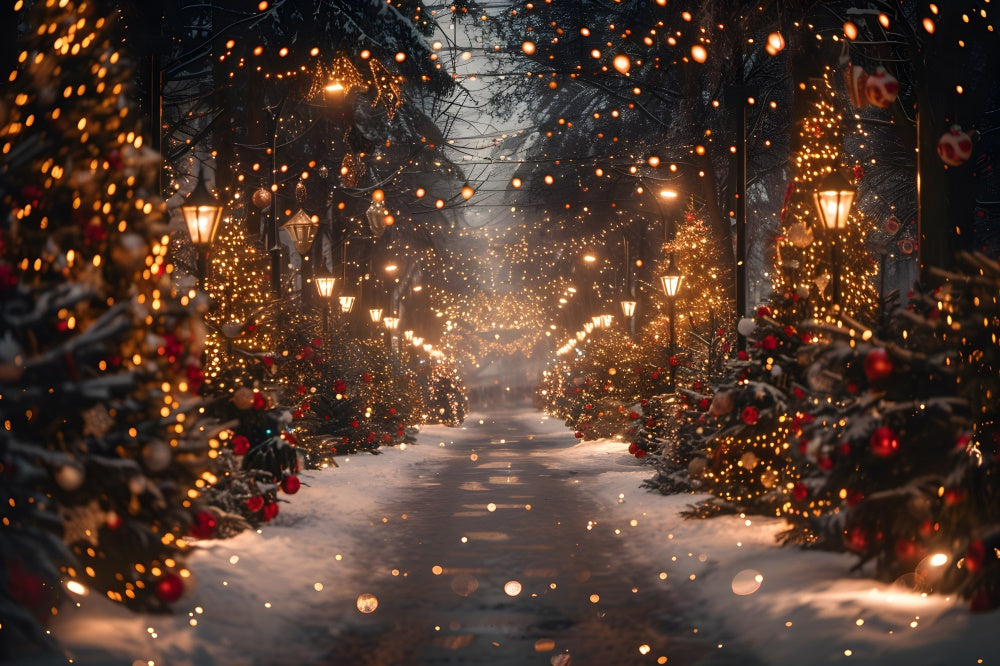 Sfondo Scintillante Della Strada Innevata Dell'Albero Di Natale RR7-860