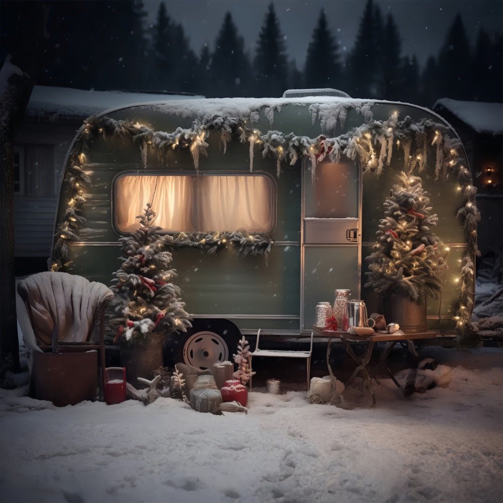 Sfondo Camper Verde Neve Albero Di Natale RR7-862