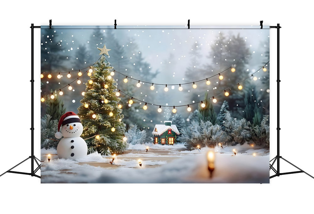 Sfondo Di Luci Di Alberi Di Natale Con Pupazzo Di Neve RR7-869