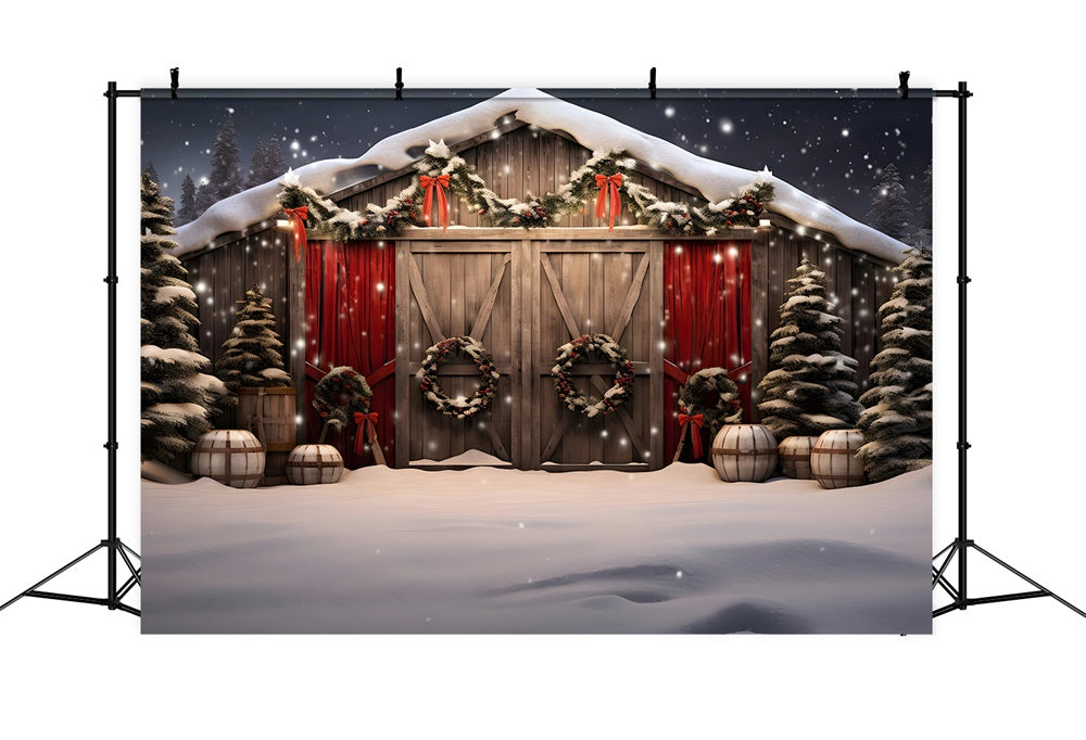 Sfondo Dell'Albero Di Natale Della Casa In Legno Innevato RR7-870