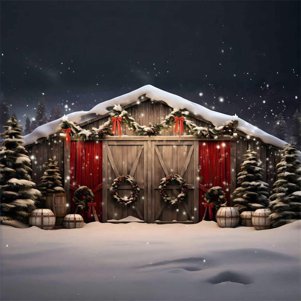 Sfondo Dell'Albero Di Natale Della Casa In Legno Innevato RR7-870