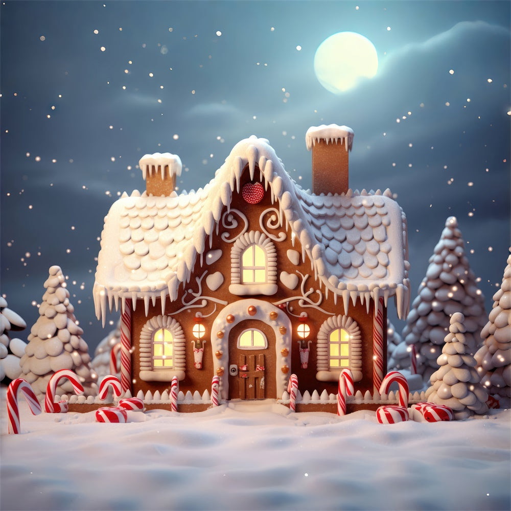 Sfondo Di Casa Di Marzapane Con Neve E Albero Di Natale RR7-873