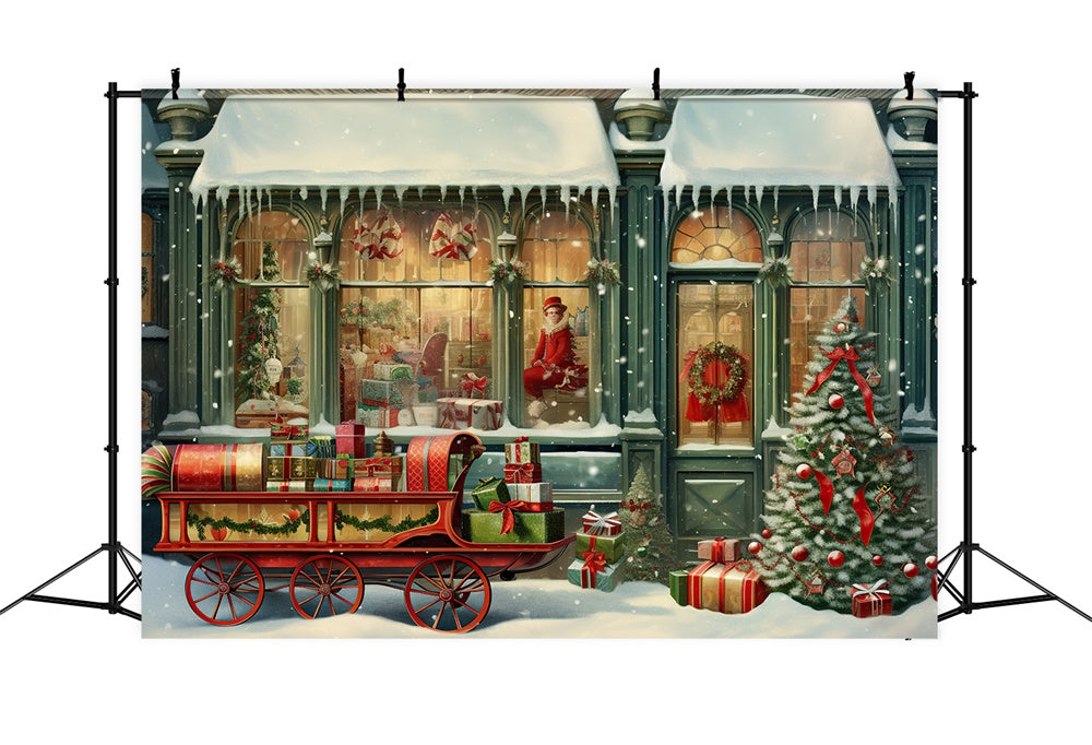Negozio Di Natale Sfondo Con Slitta Di Babbo Natale RR7-877