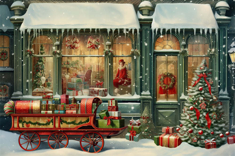 Negozio Di Natale Sfondo Con Slitta Di Babbo Natale RR7-877