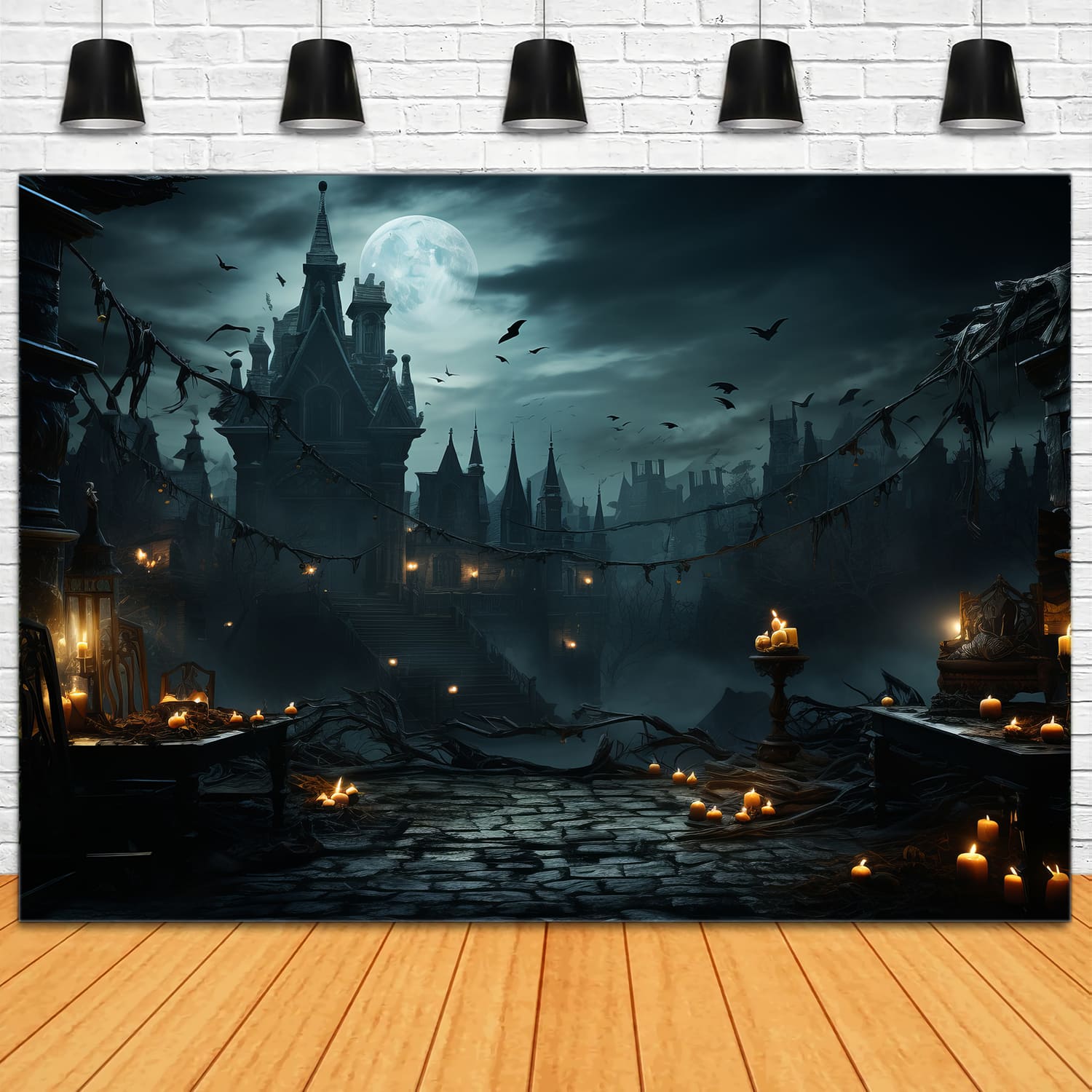 Sfondo Di Candele Del Castello Infestato Di Halloween RR7-89