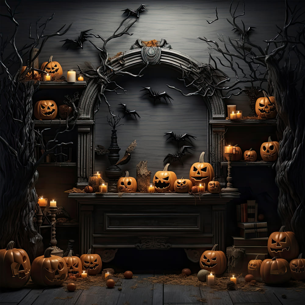 Sfondo Di Zucche Malvagie Della Casa Della Strega Di Halloween RR7-96
