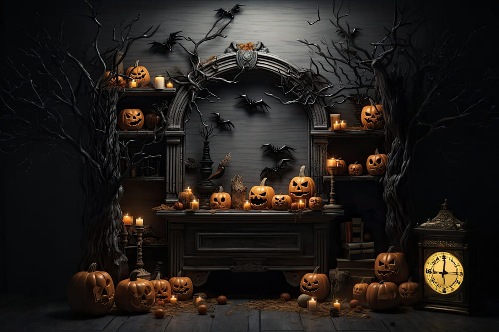 Sfondo Di Zucche Malvagie Della Casa Della Strega Di Halloween RR7-96