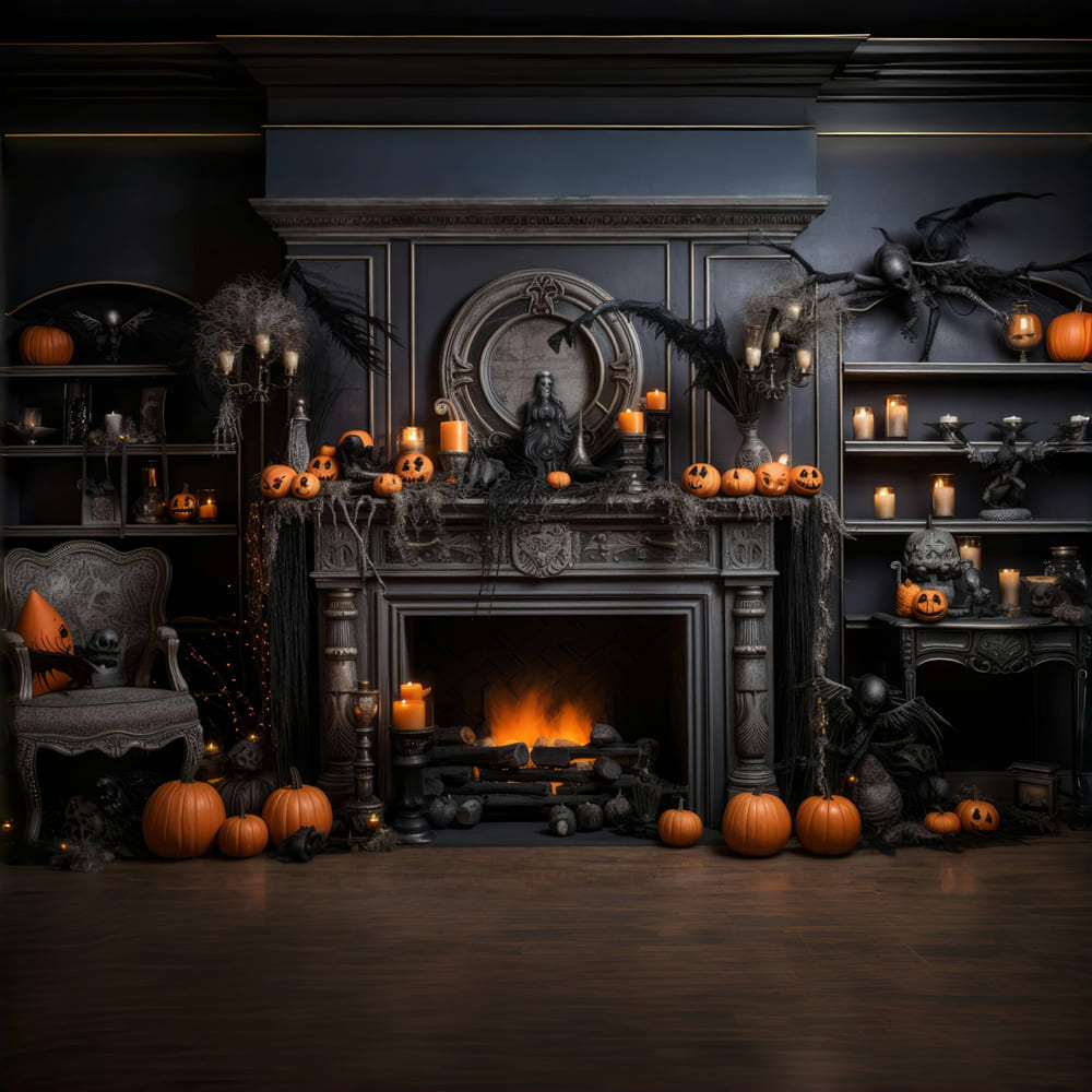 Sfondo Di Candele Di Zucche Di Camino Di Halloween RR7-97