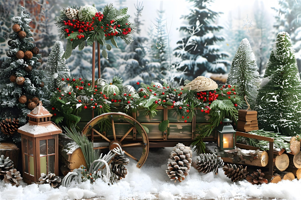 Alberi Di Natale Inverno Neve Pigne Sfondo RR8-1