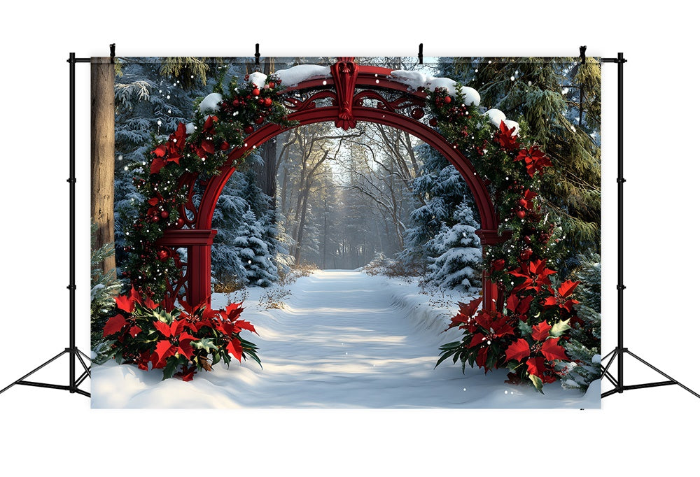 Sfondo Di Alberi Di Neve Con Ghirlanda Di Natale Poinsettia RR8-100
