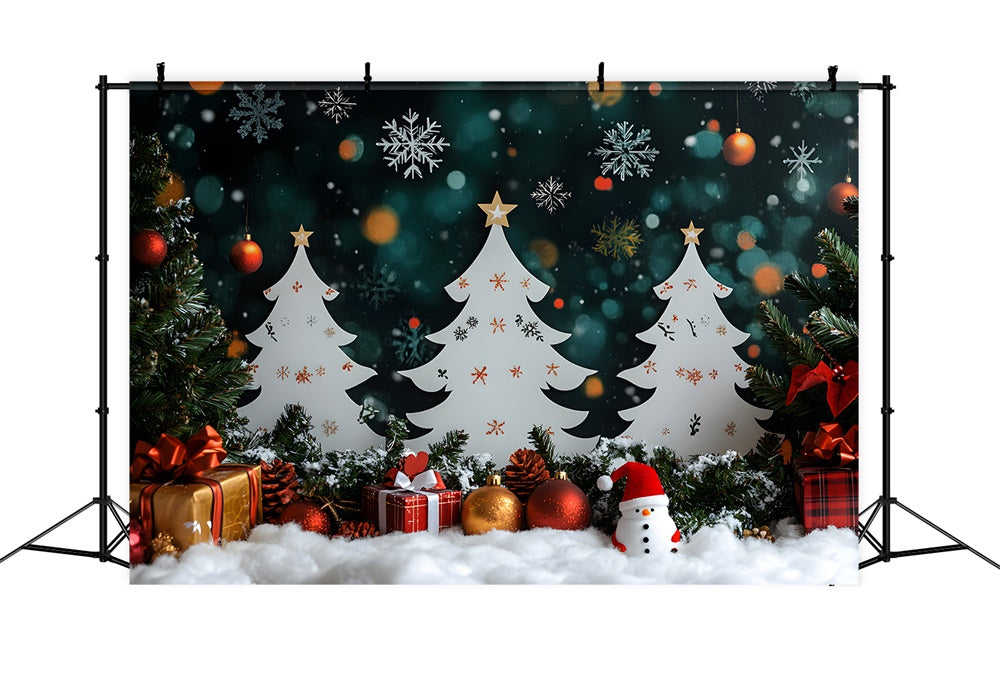 Sfondo Di Scatole Regalo Con Pupazzo Di Neve Per Alberi Di Natale RR8-101