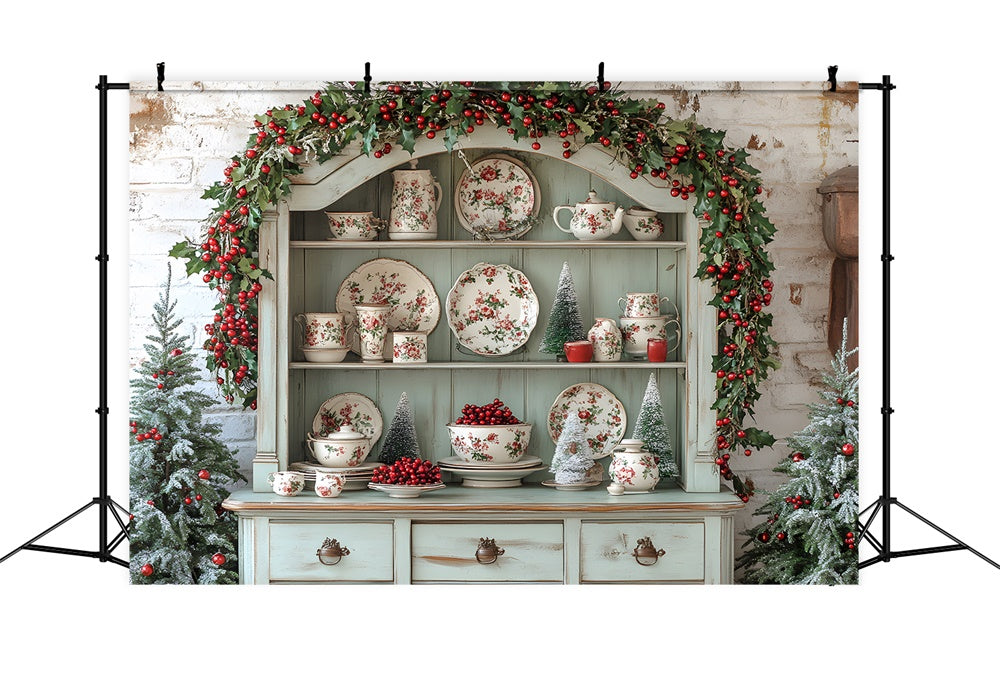 Sfondo Per Armadio Da Cucina Con Ghirlanda Di Alberi Di Natale RR8-117