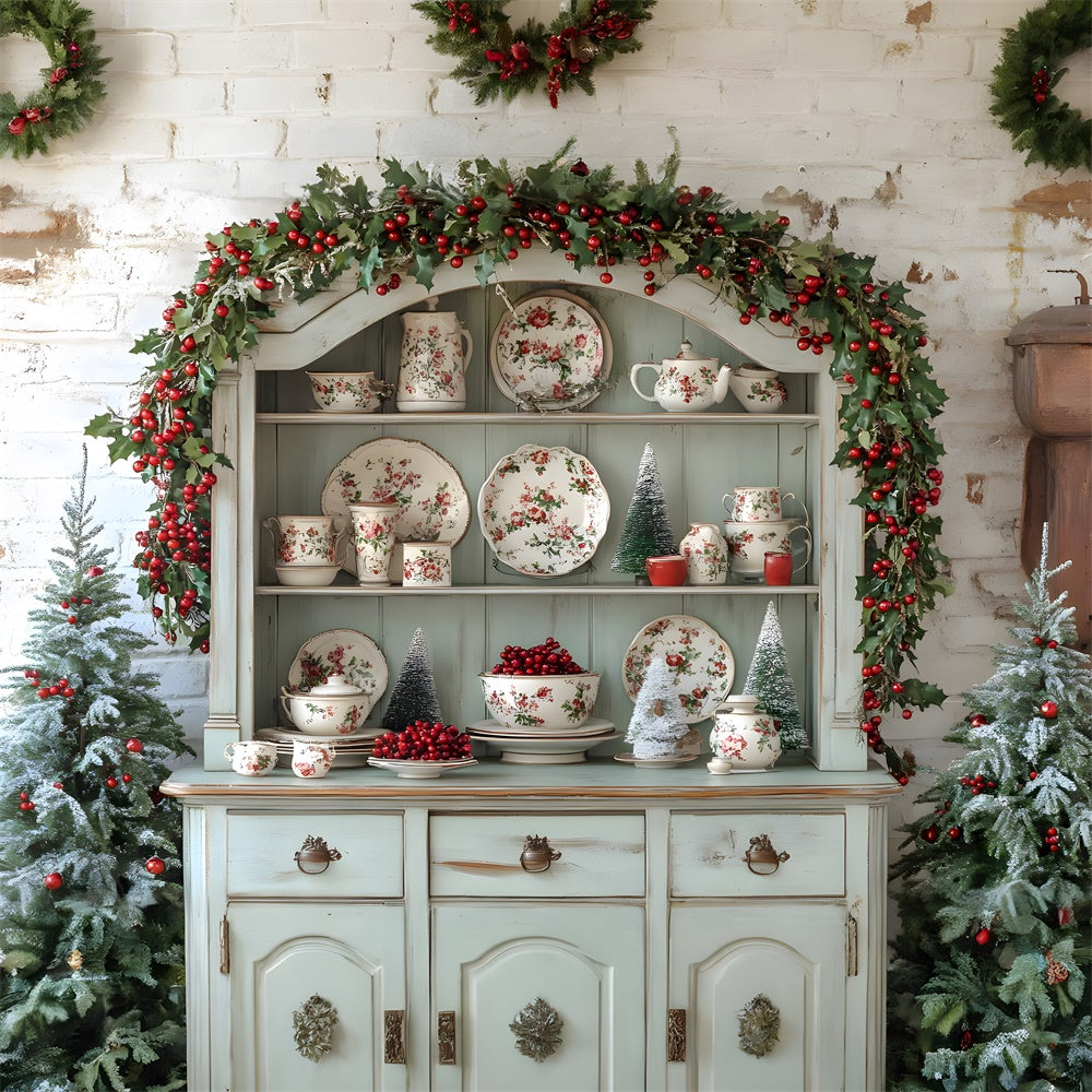 Sfondo Per Armadio Da Cucina Con Ghirlanda Di Alberi Di Natale RR8-117