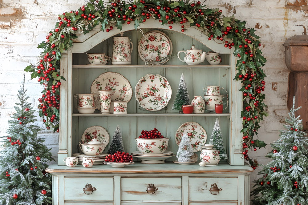 Sfondo Per Armadio Da Cucina Con Ghirlanda Di Alberi Di Natale RR8-117