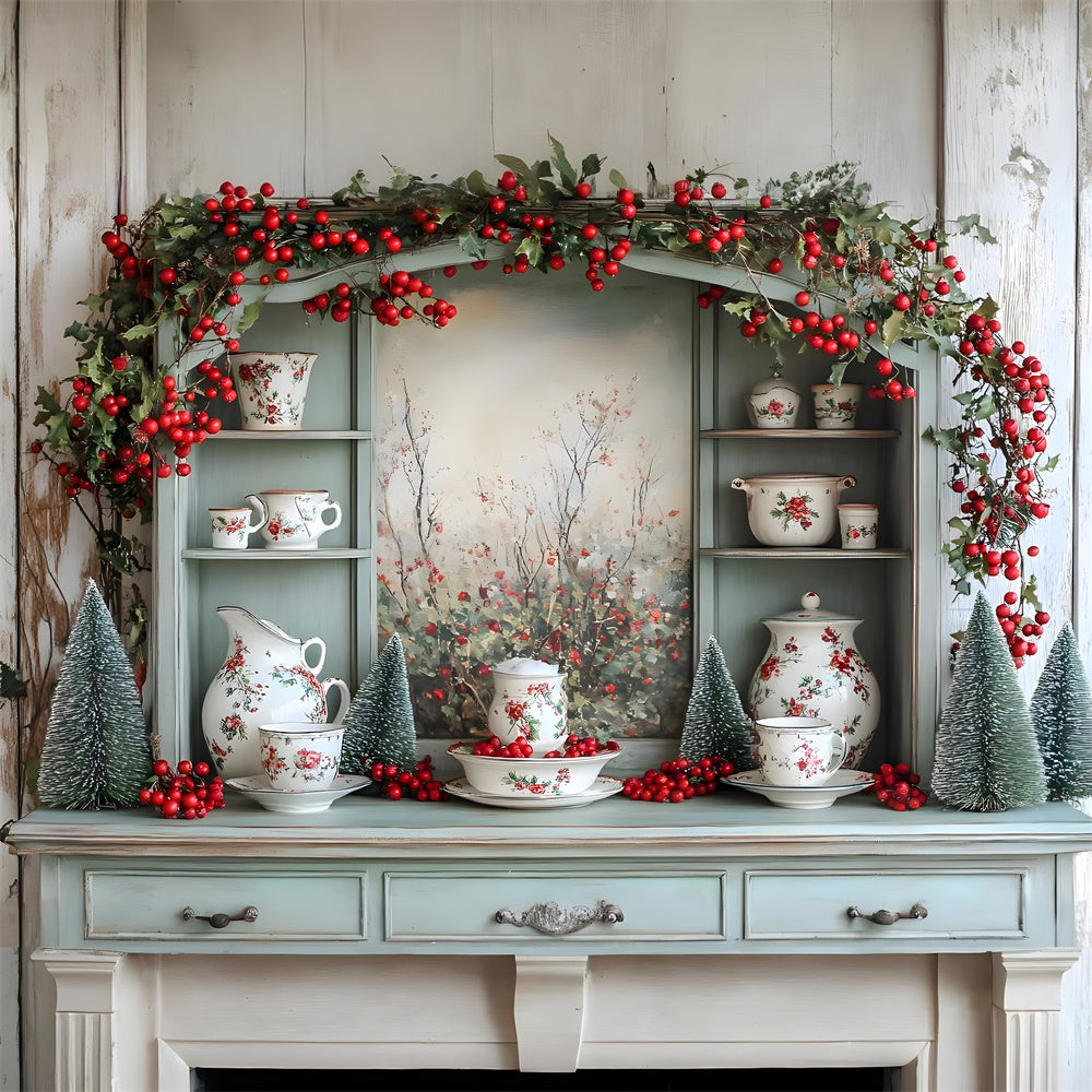Sfondo Dell'Armadio Da Cucina Decorato Con Decorazioni Natalizie RR8-118