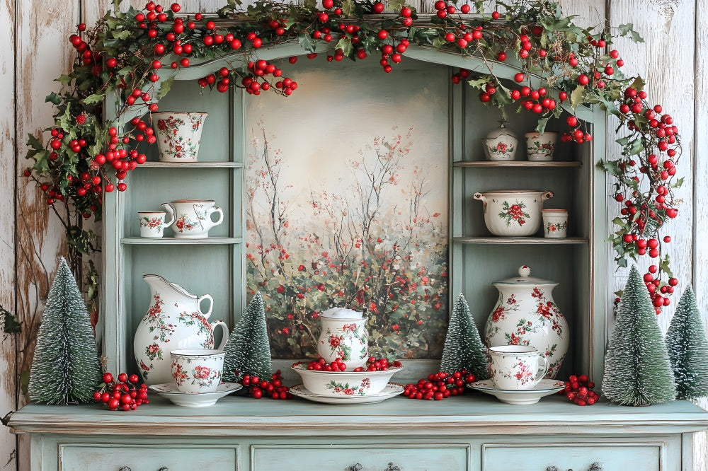 Sfondo Dell'Armadio Da Cucina Decorato Con Decorazioni Natalizie RR8-118