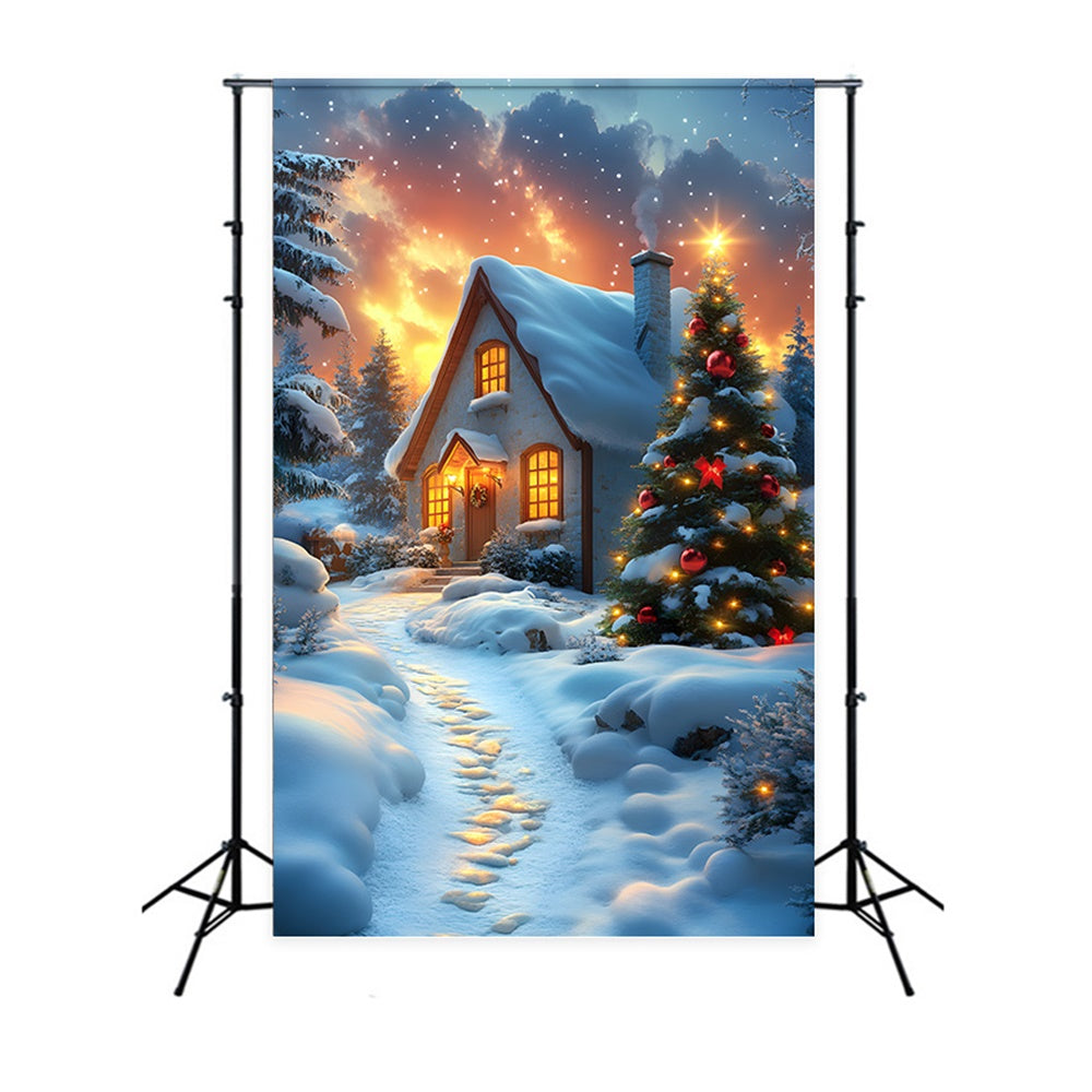 Sfondo Della Casa Delle Stelle Della Notte Di Neve Di Natale RR8-122