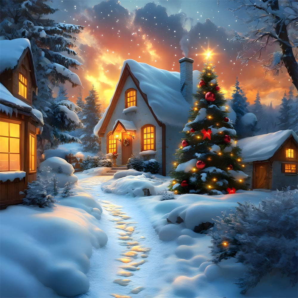 Sfondo Della Casa Delle Stelle Della Notte Di Neve Di Natale RR8-122
