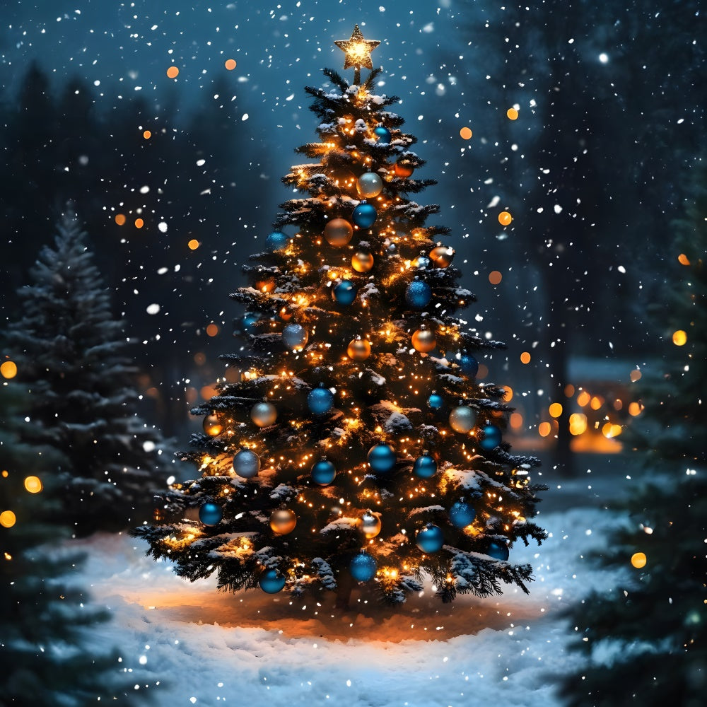 Sfondo Luminoso Con Fiocchi Di Neve Con Alberi Di Natale RR8-125