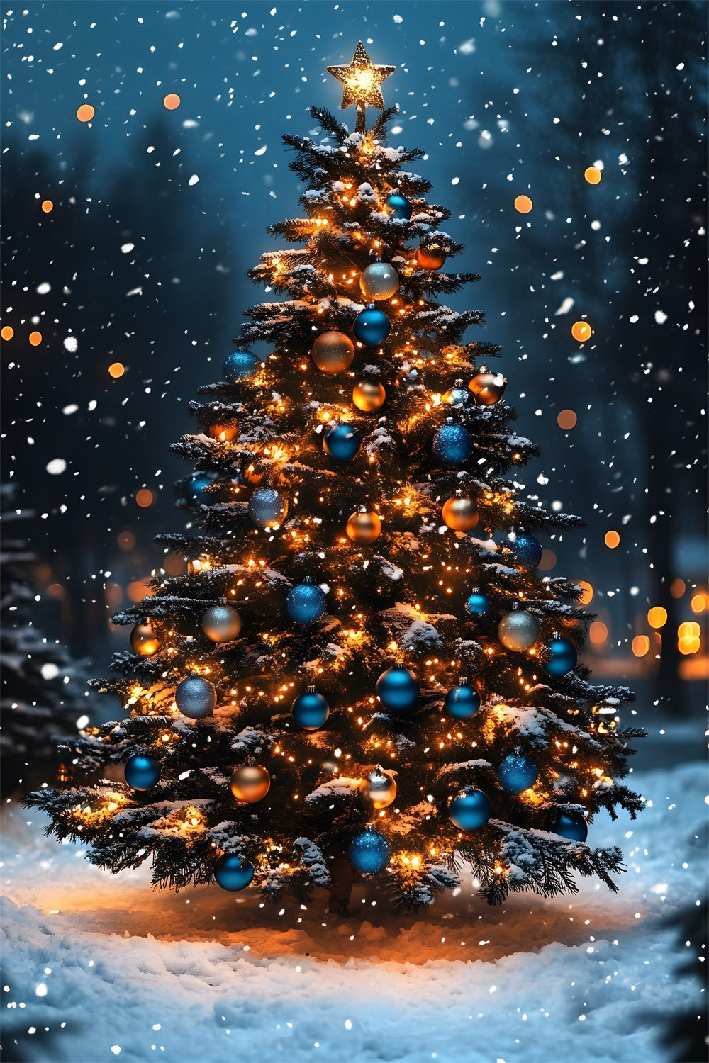 Sfondo Luminoso Con Fiocchi Di Neve Con Alberi Di Natale RR8-125