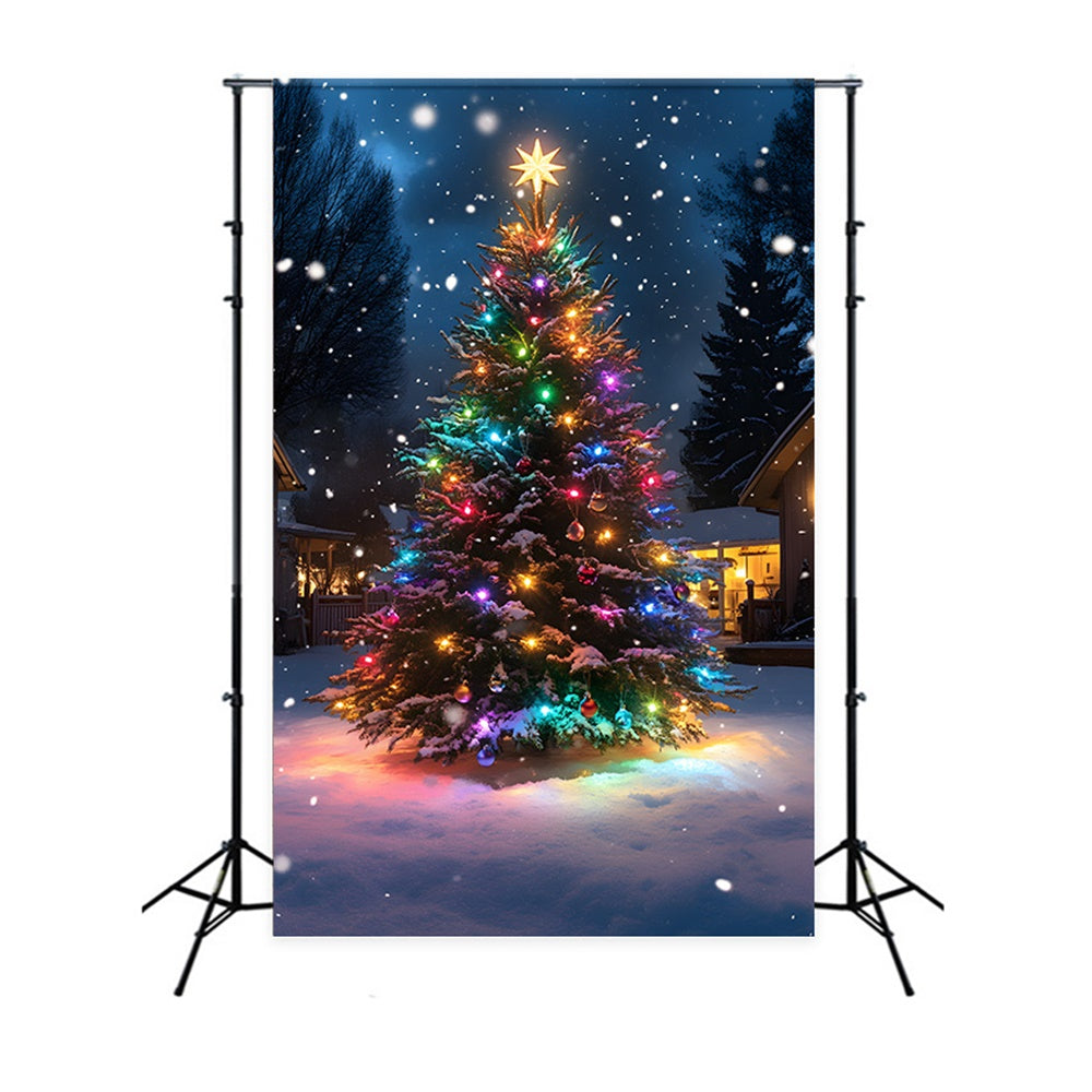 Sfondo Di Neve Con Luci Colorate Dell'Albero Di Natale RR8-126