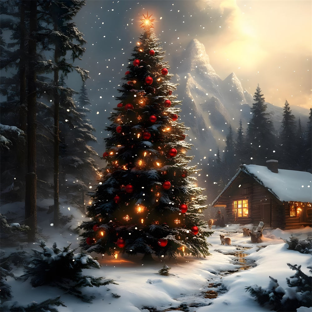 Sfondo Di Montagne Innevate Con Albero Di Natale RR8-128