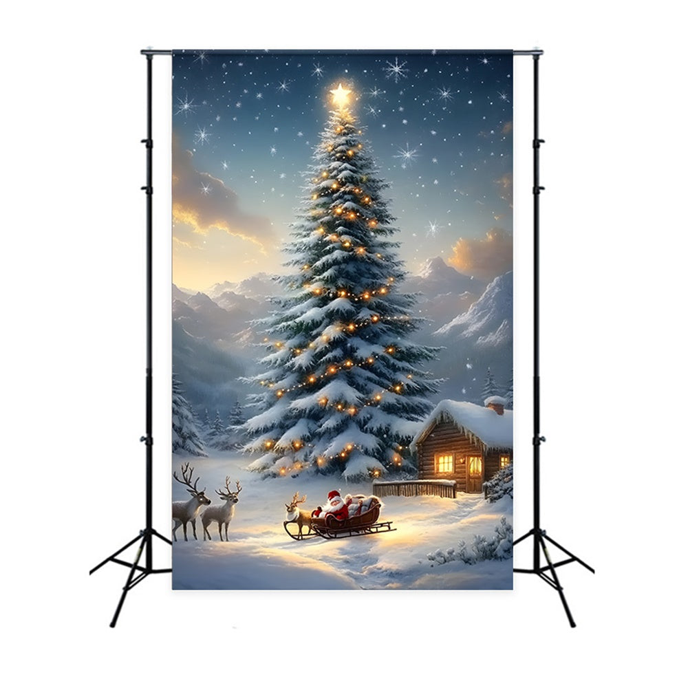 Sfondo Di Alberi Di Natale Con Renne E Slitta Di Babbo Natale RR8-130