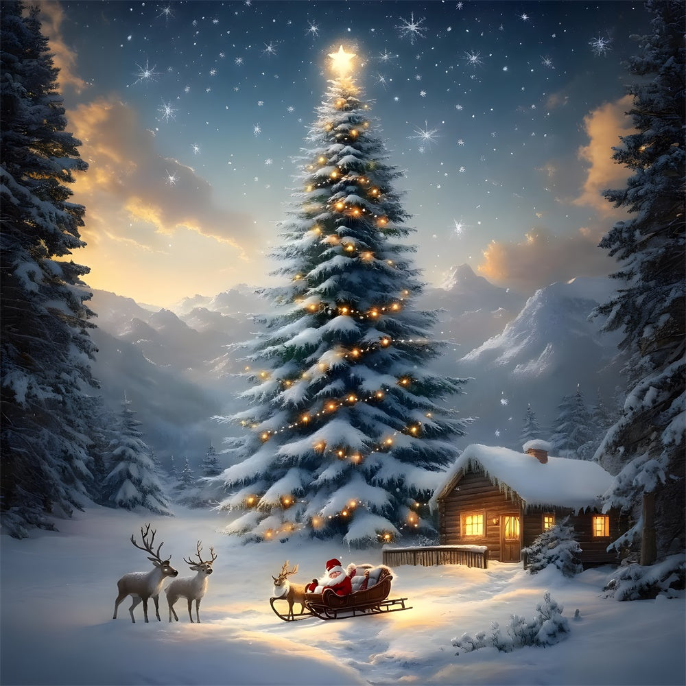 Sfondo Di Alberi Di Natale Con Renne E Slitta Di Babbo Natale RR8-130