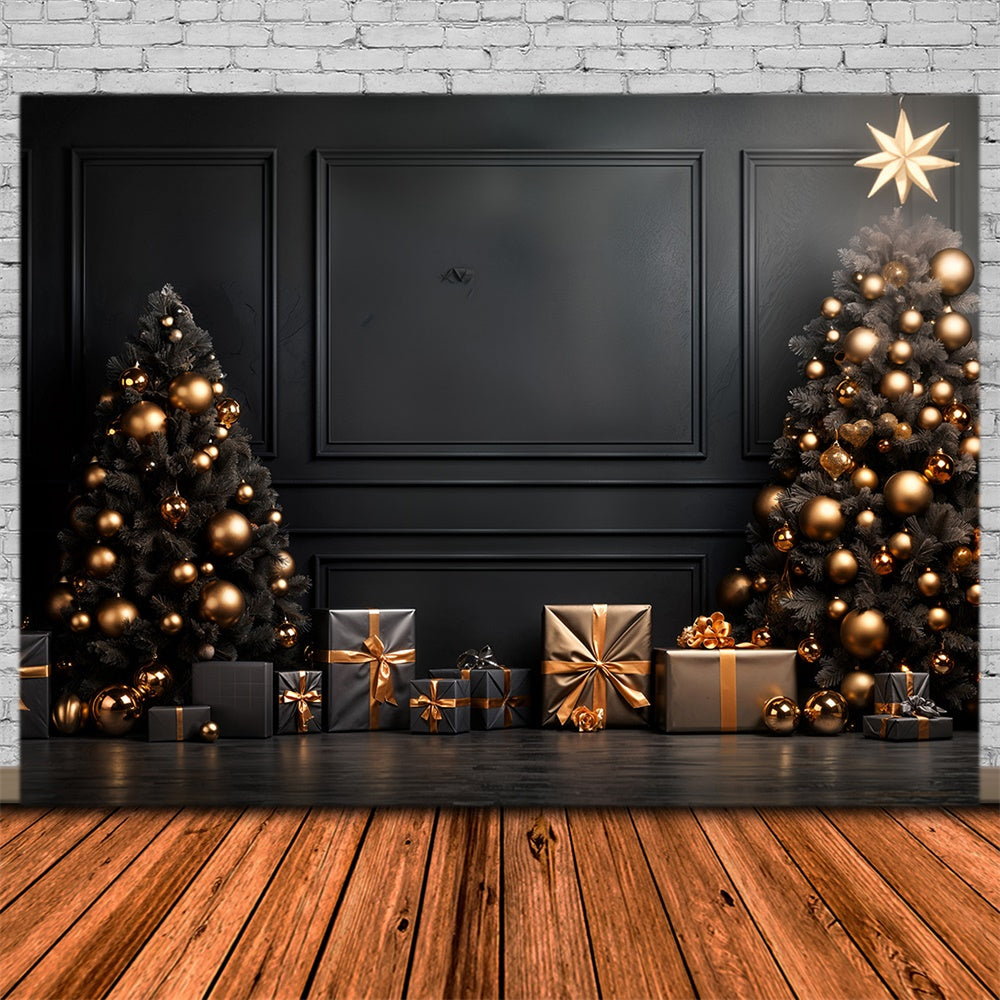 Sfondo Di Alberi Ornamentali In Oro Nero Natalizio RR8-132