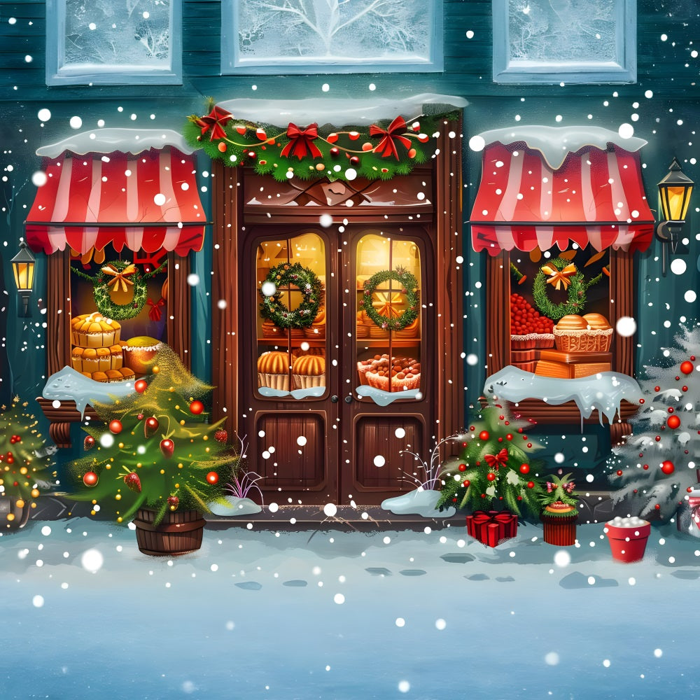 Natale Accogliente Vetrina Neve Sullo Sfondo RR8-145