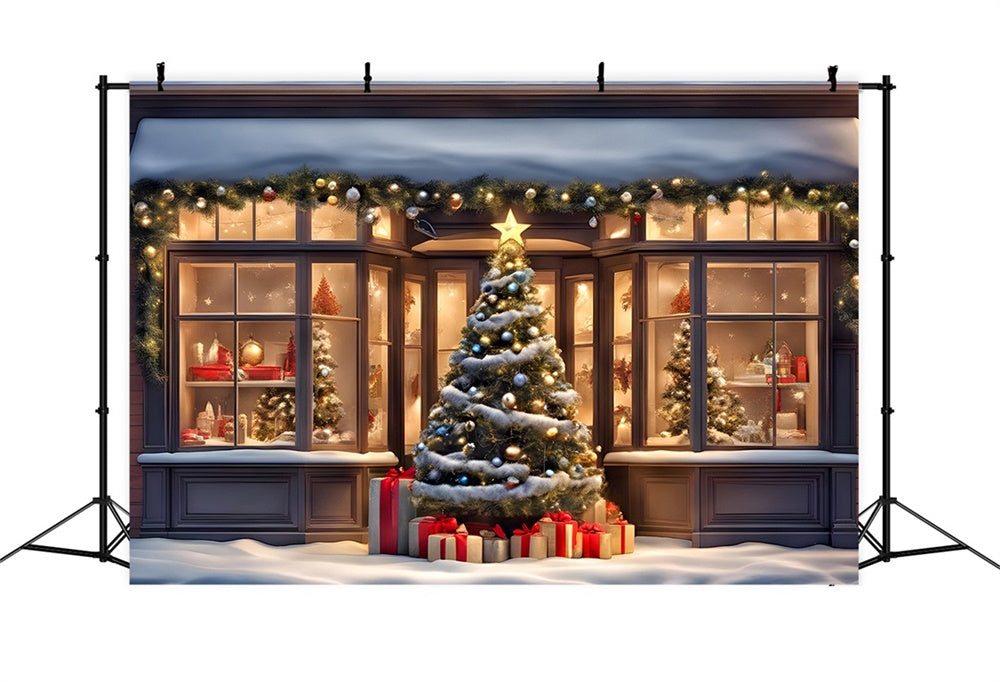 Sfondo Della Vetrina Dell'Albero Di Natale E Del Negozio Di Articoli Da Regalo RR8-152