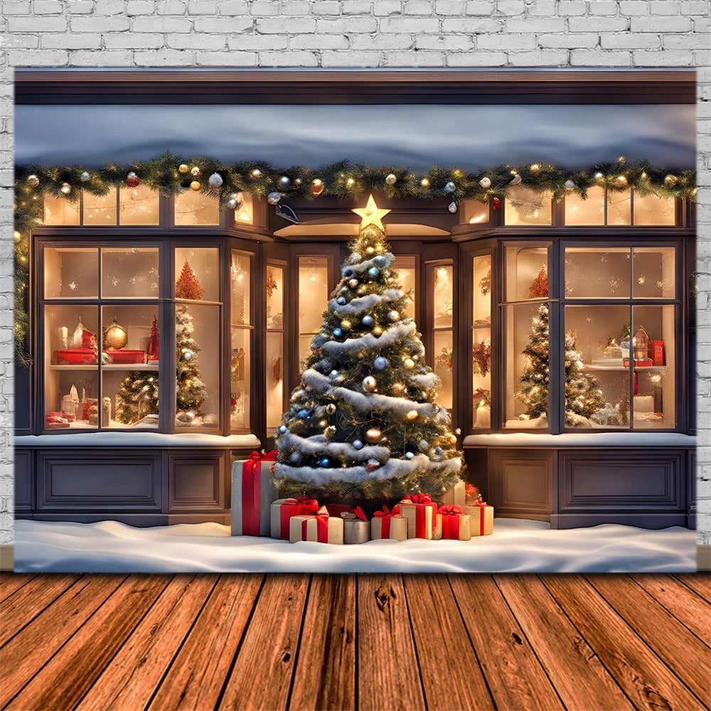 Sfondo Della Vetrina Dell'Albero Di Natale E Del Negozio Di Articoli Da Regalo RR8-152