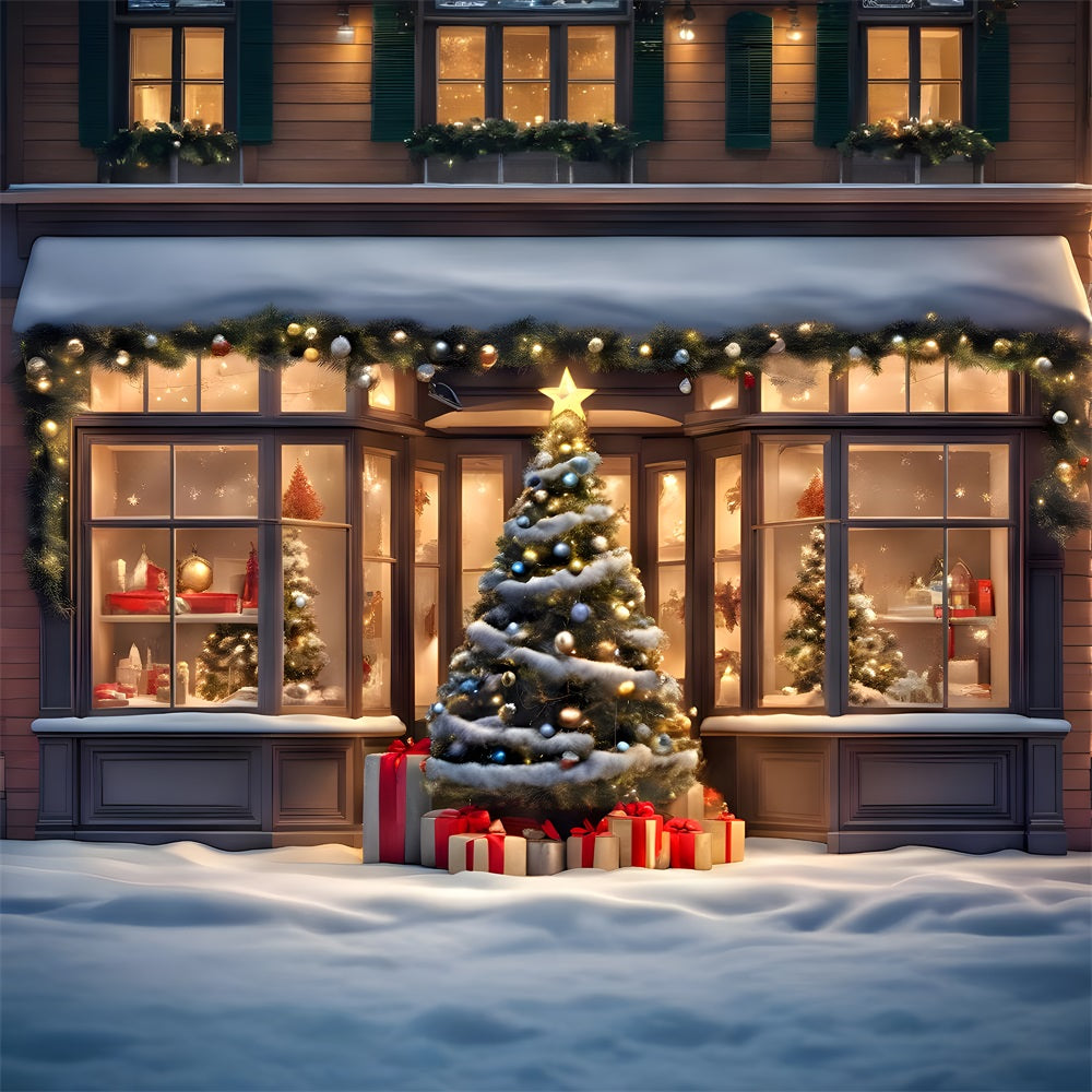 Sfondo Della Vetrina Dell'Albero Di Natale E Del Negozio Di Articoli Da Regalo RR8-152