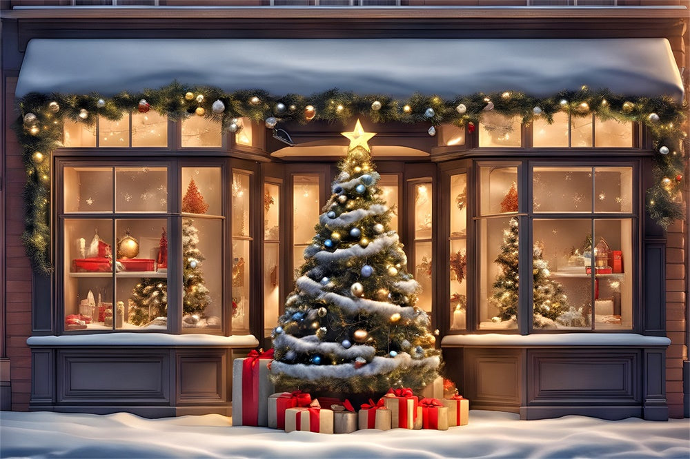 Sfondo Della Vetrina Dell'Albero Di Natale E Del Negozio Di Articoli Da Regalo RR8-152
