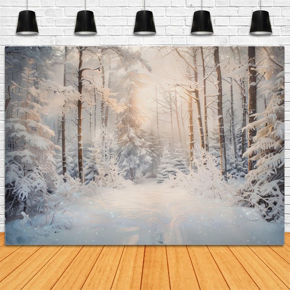 Sfondo Natalizio Sereno Nella Foresta Innevata Mattutina RR8-156