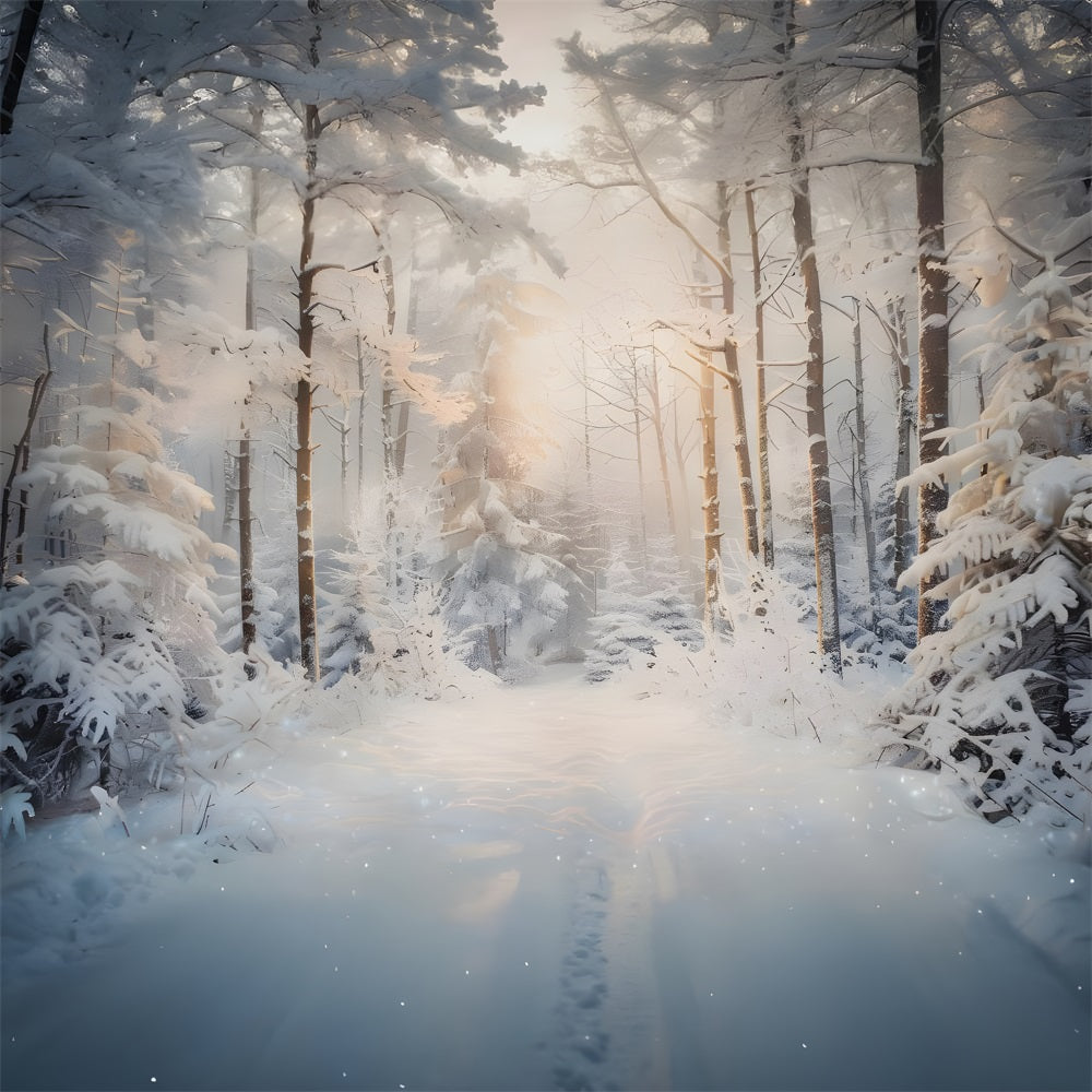 Sfondo Natalizio Sereno Nella Foresta Innevata Mattutina RR8-156