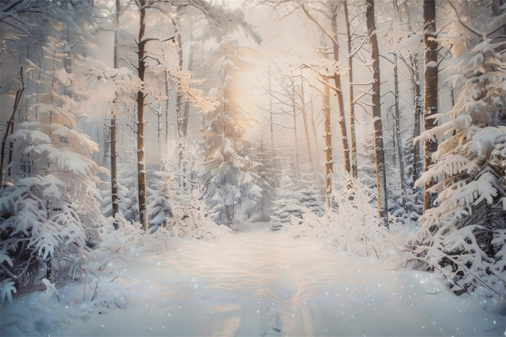 Sfondo Natalizio Sereno Nella Foresta Innevata Mattutina RR8-156