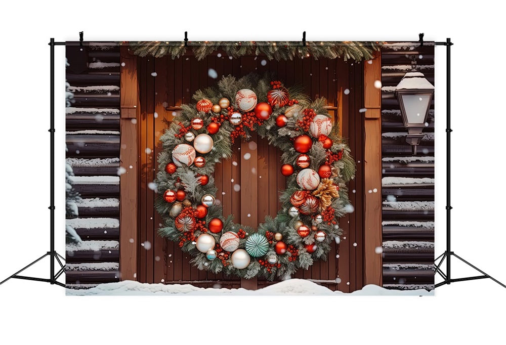 Sfondo Di Porta In Legno Con Ghirlanda Natalizia Elegante RR8-181