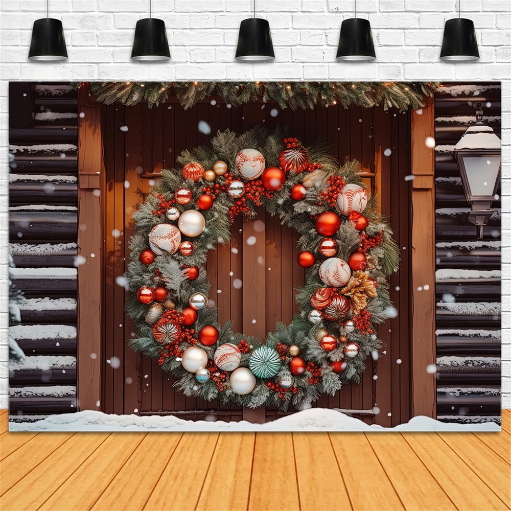 Sfondo Di Porta In Legno Con Ghirlanda Natalizia Elegante RR8-181