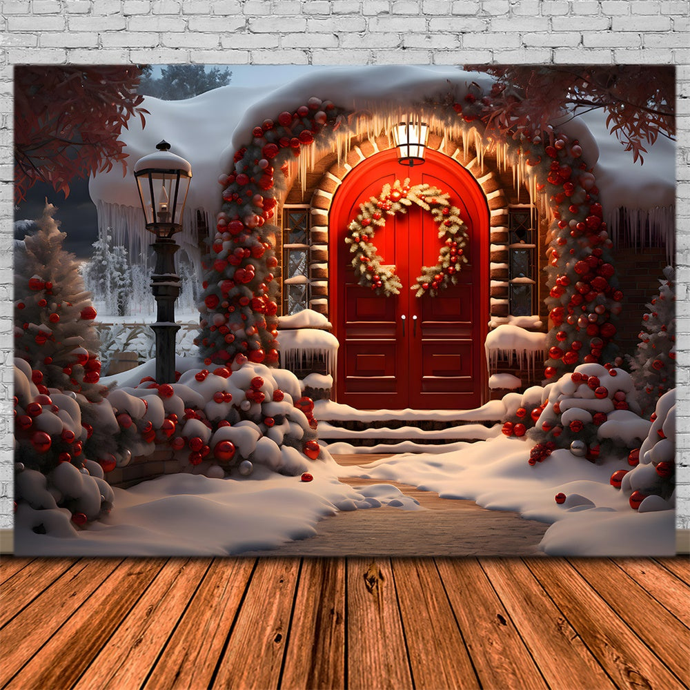 Sfondo Natalizio Accogliente Con Porta Rossa D'Ingresso RR8-189