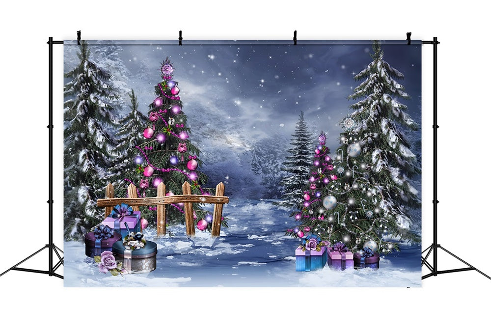 Sfondo Dei Regali Della Foresta Invernale Incantata Di Natale RR8-233