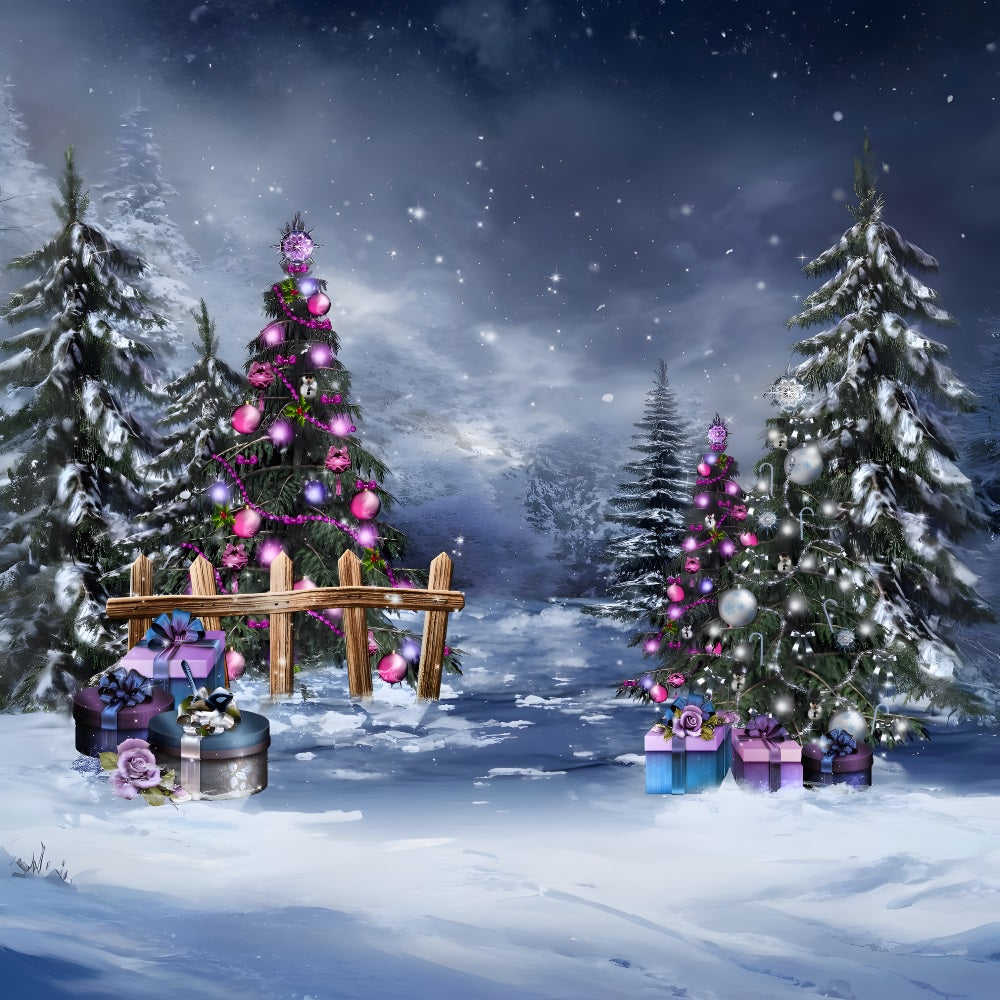 Sfondo Dei Regali Della Foresta Invernale Incantata Di Natale RR8-233