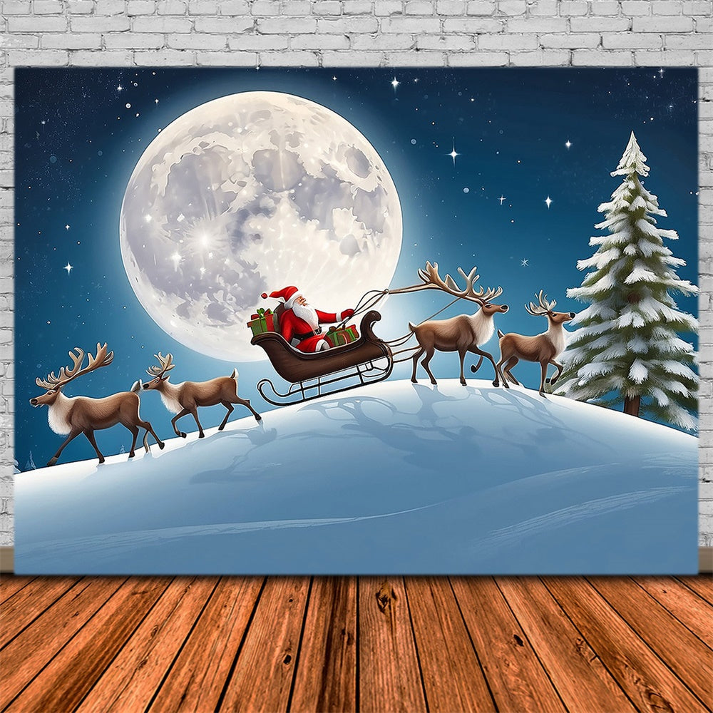 Giro In Slitta Di Natale Con Babbo Natale Sullo Sfondo Della Luna RR8-234